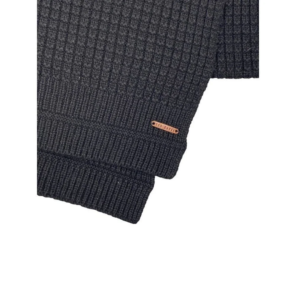 Ted Baker Men's Sewsew Scarf Black Knit Merino Wool Cashmere Blend Plain Ribbed‎